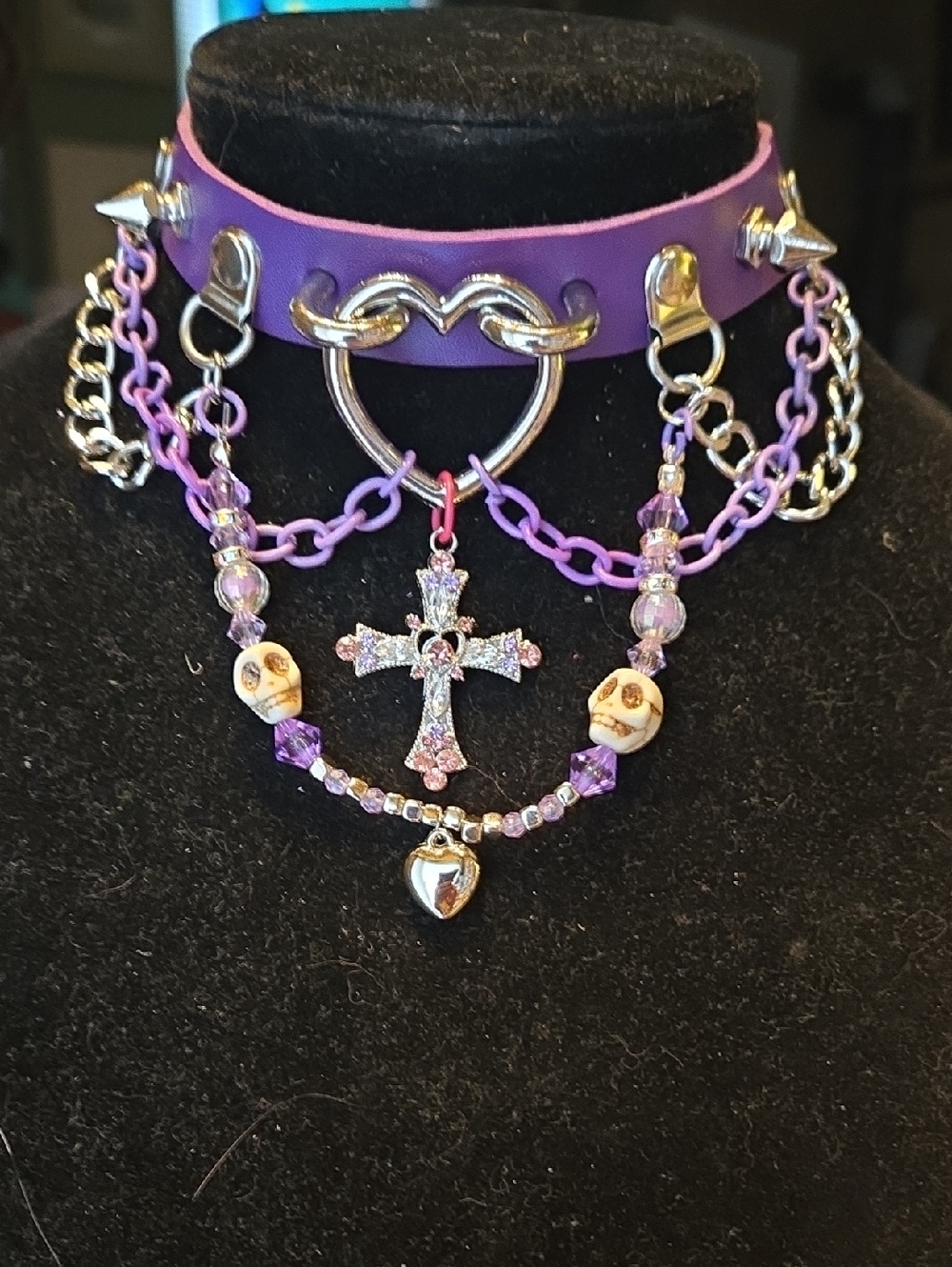 Purple Heart & Cross Layered Choker Necklace - Originaleigh's